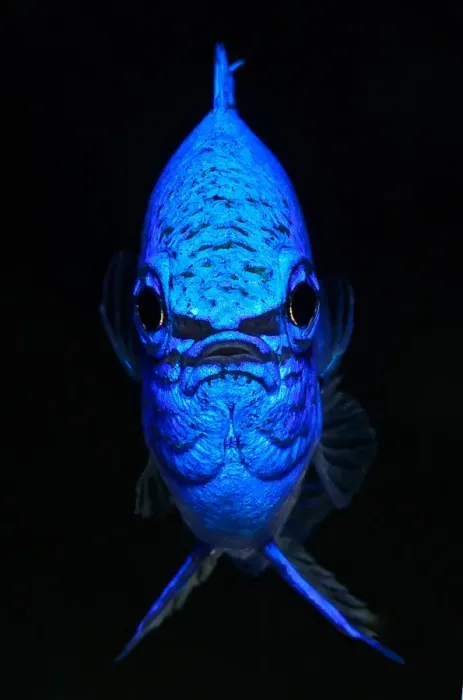 Framed Print : Symetric blue devil demselfish, Indonesia Framed Print : Symetric blue devil demselfish, Indonesia