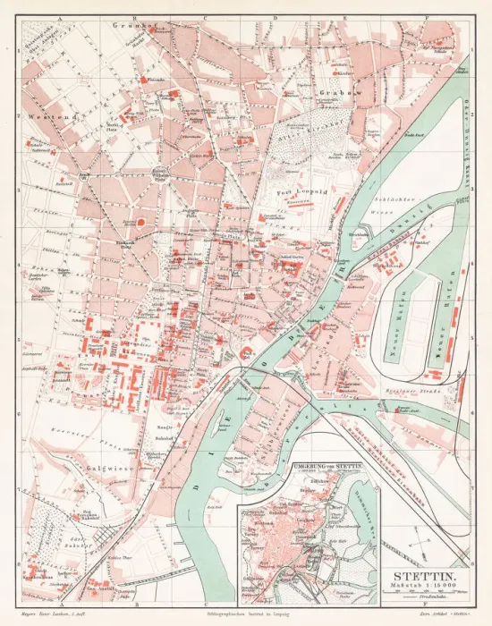 Framed Print : Szczecin Poland map 1895