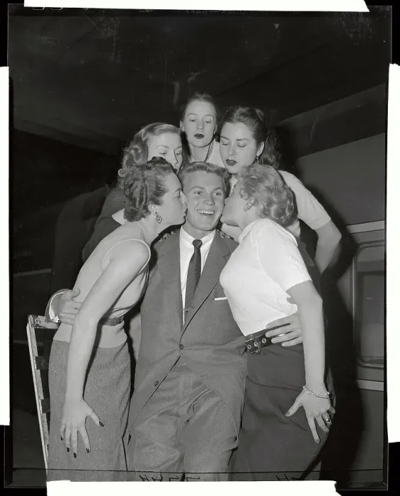 Framed Print : Tab Hunter with Girls Framed Print : Tab Hunter with Girls