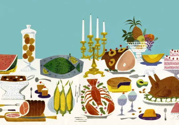Framed Print : Table with Platters of Food Framed Print : Table with Platters of Food
