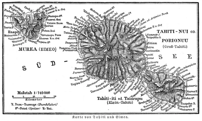 Framed Print : Tahiti island map 1895 Framed Print : Tahiti island map 1895