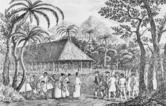 Framed Print : Tahititians Welcoming Englishmen