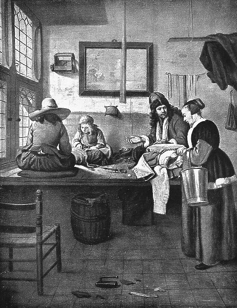 Tailor, Workshop in a Tailor's Shop, 1880, France, Historic, digital reproduction of an original 19th century pattern
