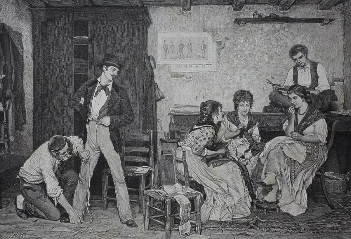 Framed Print : Tailoring in Venice, 1886, Italy, History, digital reproduction of an original 19th century pattern Framed Print : Tailoring in Venice, 1886, Italy, History, digital reproduction of an original 19th century pattern