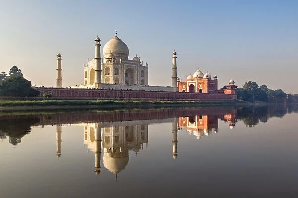 Taj Mahal. Sunrise at the Taj Mahal from the Yamuna River, Agra, Uttar Pradesh, India