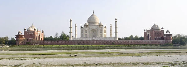 Taj Mahal. Reverse panorama of Taj Mahal in Agra, India