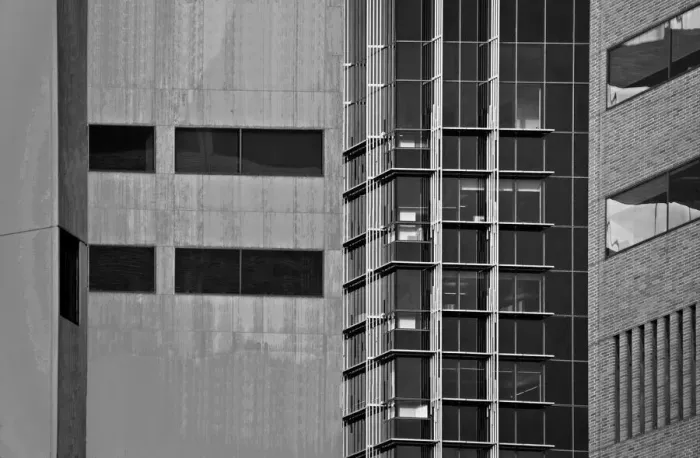 Framed Print : Three Tall Gray Buildings Framed Print : Three Tall Gray Buildings