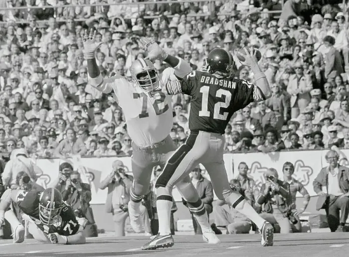 Framed Print : Too Tall Jones Menaces Terry Bradshaw Framed Print : Too Tall Jones Menaces Terry Bradshaw