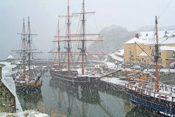 Framed Print : Tall sailing ships in Charlestown harbor England Framed Print : Tall sailing ships in Charlestown harbor England