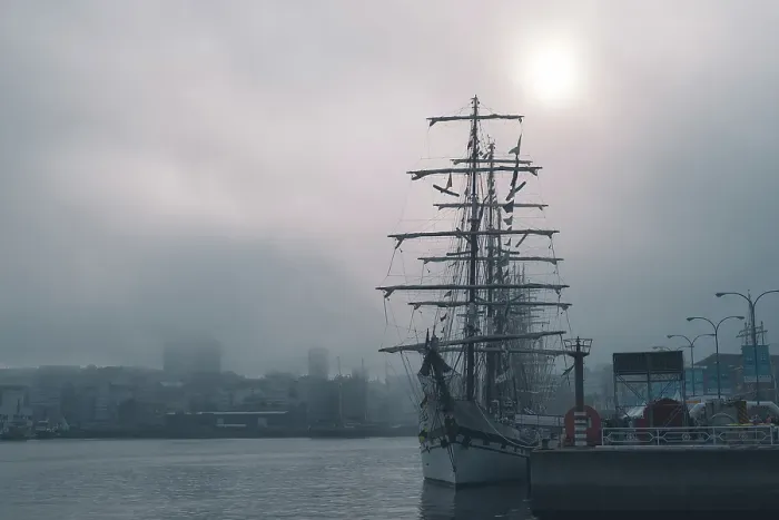 Framed Print : Tall Ship in A Coruña Harbour