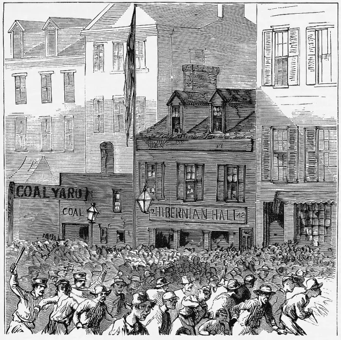 Framed Print : Tammany Riots Outside Hibernian Hall Newspaper Illustration