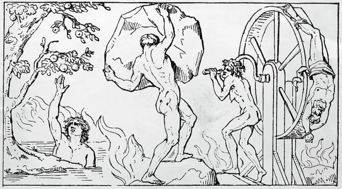 Framed Print : Tantalus, Sisyphus And Ixion / Illustration Framed Print : Tantalus, Sisyphus And Ixion / Illustration
