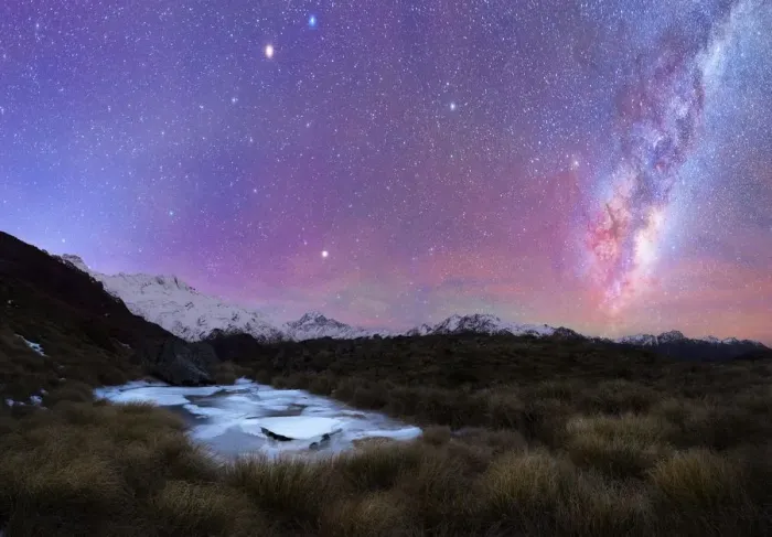 Framed Print : Tarns frozen with ice and milkyway sky above Framed Print : Tarns frozen with ice and milkyway sky above