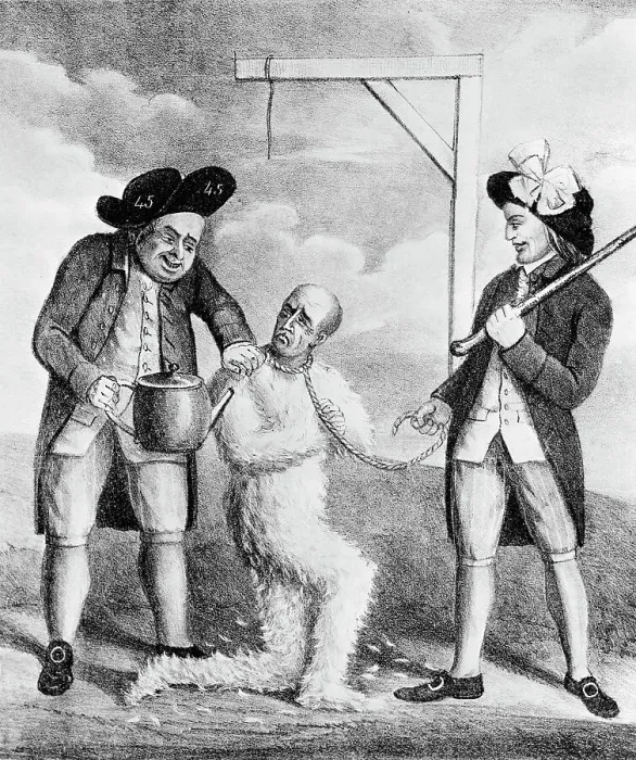 Framed Print : Tarring and Feathering an English Dandie