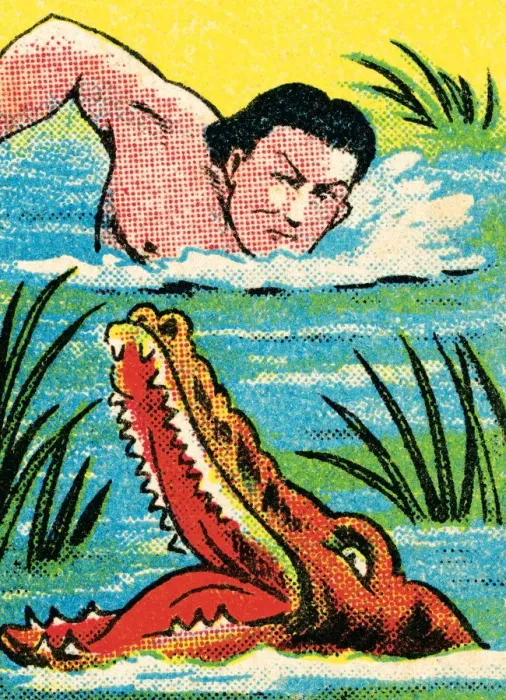 Framed Print : Tarzan and alligator Framed Print : Tarzan and alligator