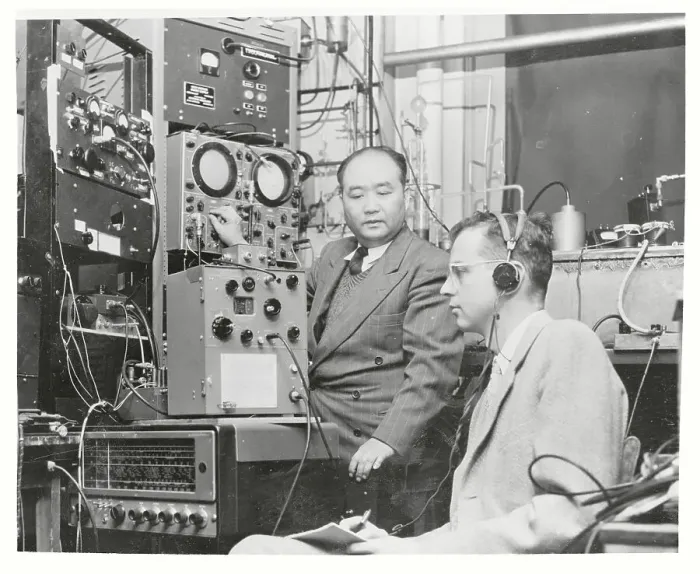 Framed Print : T.C. Wang and J.P. Gordon with Clock Readers Framed Print : T.C. Wang and J.P. Gordon with Clock Readers