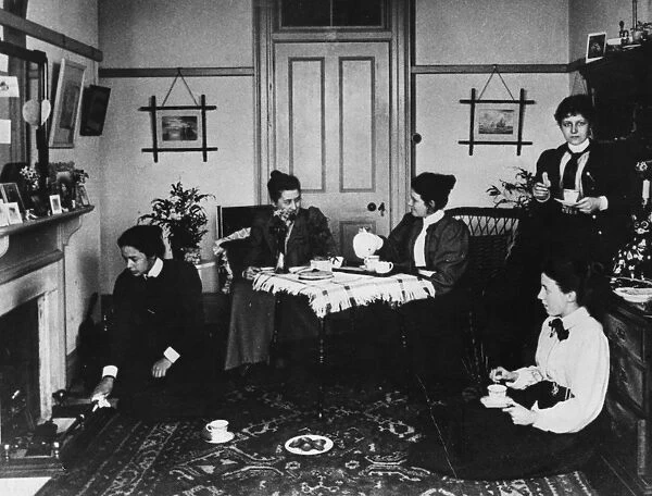 Tea Party. 1887: Female students having a private tea party in one of their