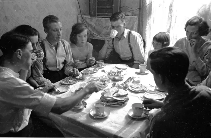 Framed Print : Tea Time. 15th October 1938: A family having their tea at their home in Framed Print : Tea Time. 15th October 1938: A family having their tea at their home in