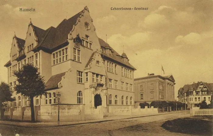 Framed Print : Teachers seminar in Hameln, Lower Saxony, Germany, postcard with text, view around ca 1910, historical, digital reproduction of a historical postcard, public domain, from that time, exact date unknown Framed Print : Teachers seminar in Hameln, Lower Saxony, Germany, postcard with text, view around ca 1910, historical, digital reproduction of a historical postcard, public domain, from that time, exact date unknown