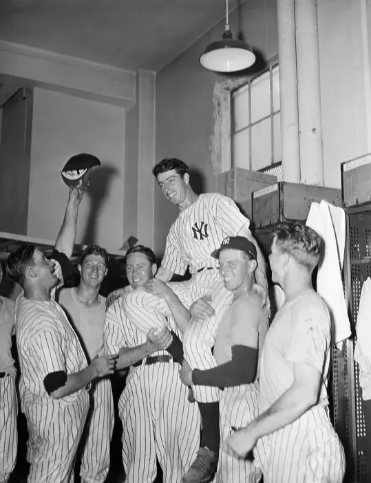Framed Print : Teammates Carry Joe Dimaggio;Homer Recor Framed Print : Teammates Carry Joe Dimaggio;Homer Recor
