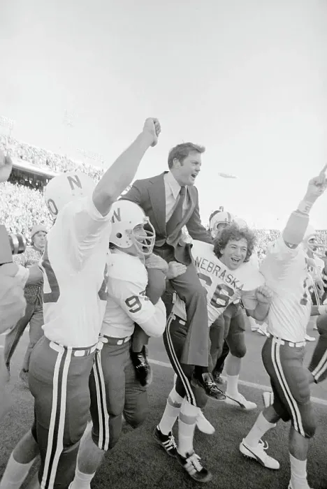Framed Print : Teammates Carrying Coach Tom Osborne After Football Win Framed Print : Teammates Carrying Coach Tom Osborne After Football Win