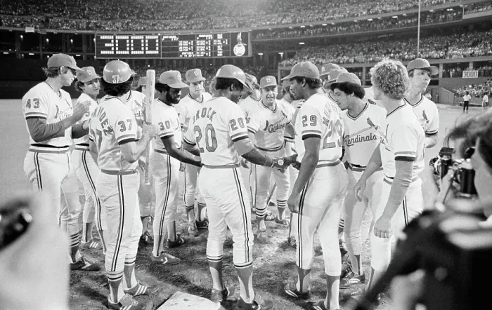 Framed Print : Teammates Congratulate Baseball Player Lou Brock During Game Framed Print : Teammates Congratulate Baseball Player Lou Brock During Game