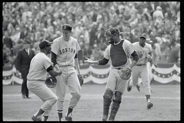 Framed Print : Teammates Congratulates Jim Lonborg Framed Print : Teammates Congratulates Jim Lonborg