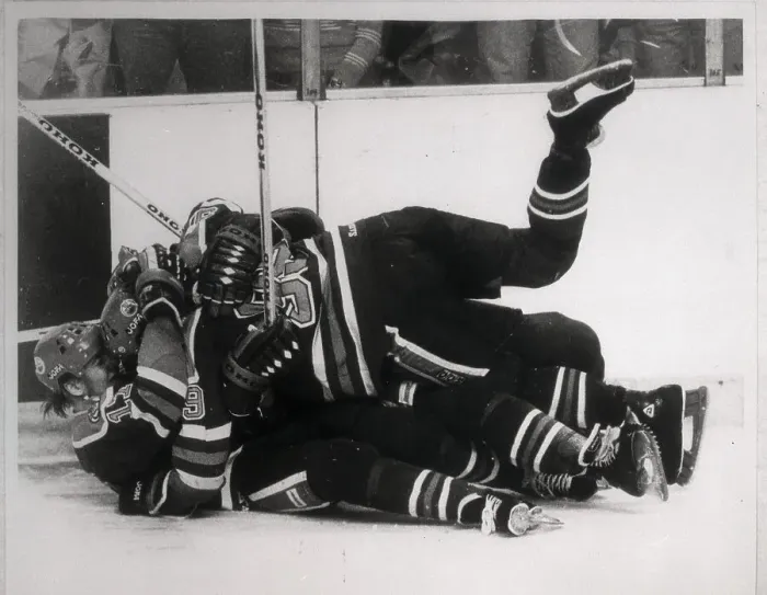 Framed Print : Teammates Pile on Wayne Gretzky After Setting Record Framed Print : Teammates Pile on Wayne Gretzky After Setting Record