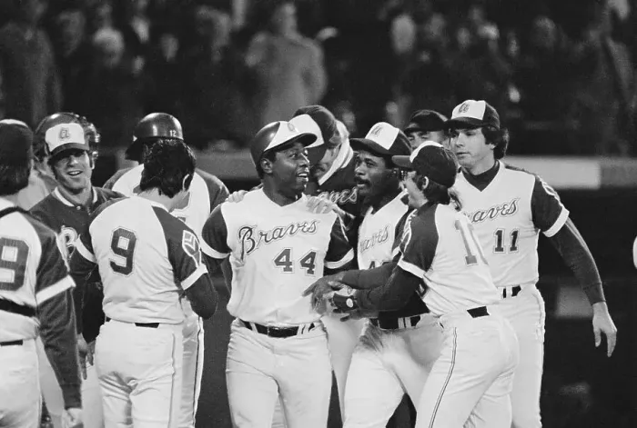 Framed Print : Teammates Surround Hank Aaron After Home Run Record Framed Print : Teammates Surround Hank Aaron After Home Run Record