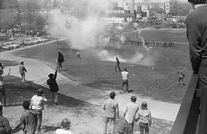 Framed Print : Tear Gas Fired on Kent State University Protest Framed Print : Tear Gas Fired on Kent State University Protest