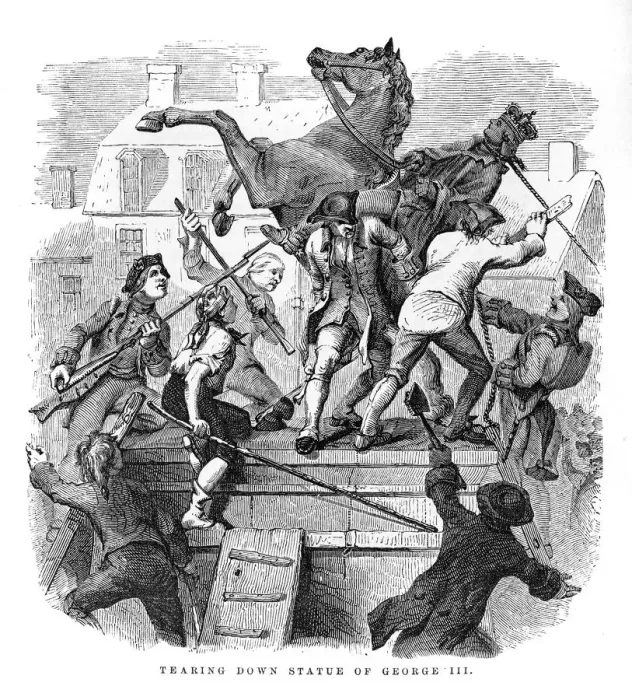 Framed Print : Tearing down the statue of King George III 1859 Framed Print : Tearing down the statue of King George III 1859