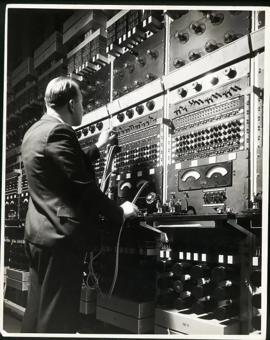 Framed Print : Technician Checking Telegraph Wires Framed Print : Technician Checking Telegraph Wires