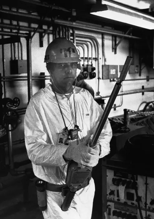 Framed Print : Technician Measures Radiation In Plant