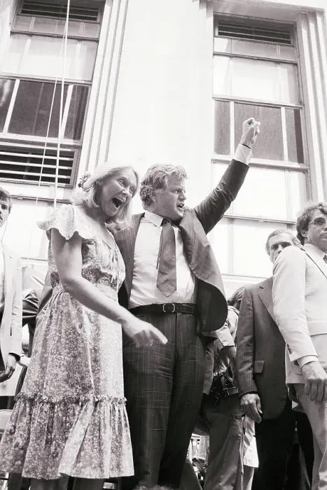 Framed Print : Ted and Joan Kennedy Greeting Supporters from Podium Framed Print : Ted and Joan Kennedy Greeting Supporters from Podium