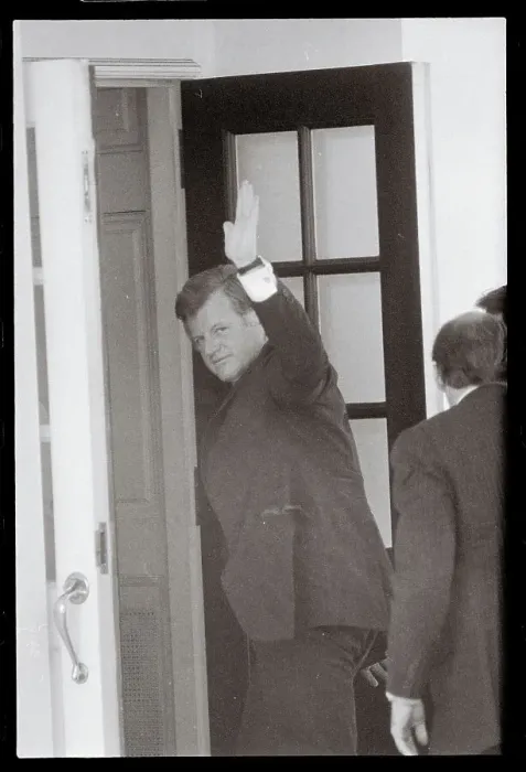 Framed Print : Ted Kennedy Waving at Doorway