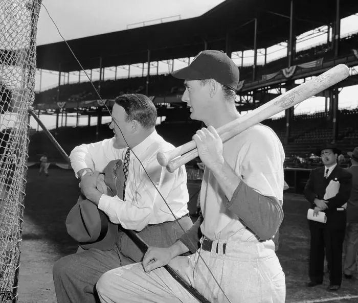 Framed Print : Ted Williams and Joe Cronin Standing in Baseball Stadium