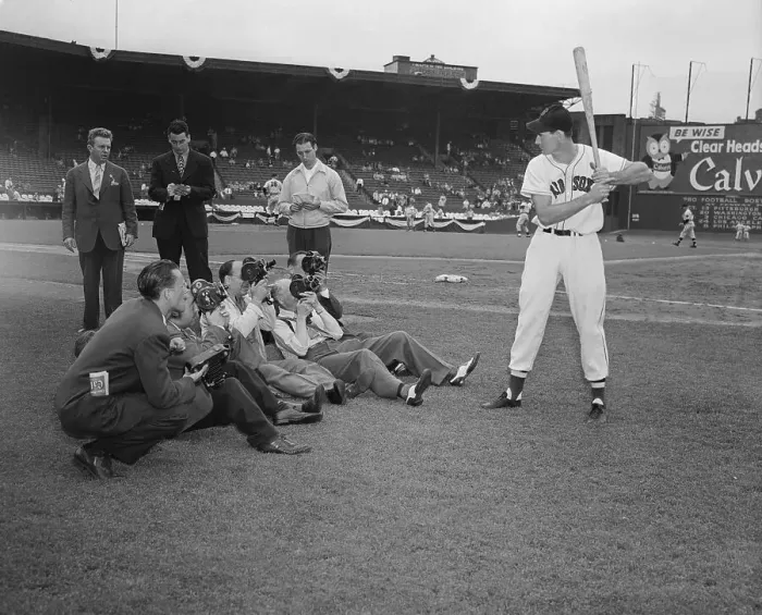 Framed Print : Ted Williams and Movie Cameramen Framed Print : Ted Williams and Movie Cameramen