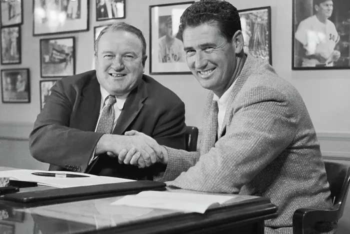 Framed Print : Ted Williams Shaking Hands W / Manager Framed Print : Ted Williams Shaking Hands W / Manager