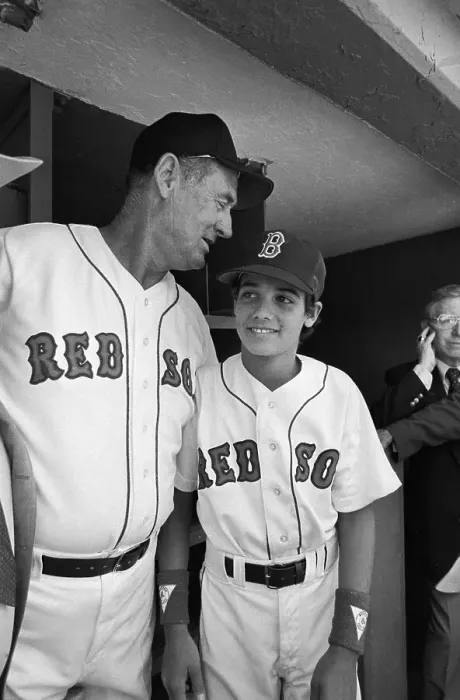 Framed Print : Ted Williams with His Son in Baseball Uniforms Framed Print : Ted Williams with His Son in Baseball Uniforms