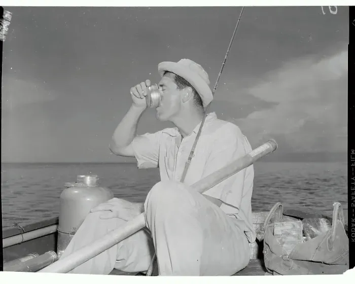Framed Print : Ted Williams Taking a Drink While fishing Framed Print : Ted Williams Taking a Drink While fishing