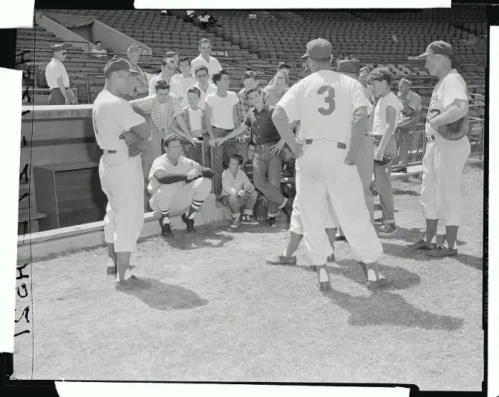 Framed Print : Ted Williams Teaching Baseball Skills to Audience Framed Print : Ted Williams Teaching Baseball Skills to Audience