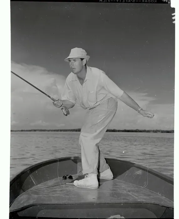 Framed Print : Ted Williams Throwing out Fishing Rod Framed Print : Ted Williams Throwing out Fishing Rod