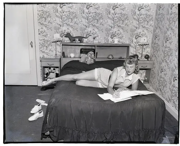 Framed Print : Teenager Studying In Her Bedroom