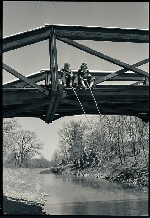 Framed Print : Teenagers Fishing from Bridge Framed Print : Teenagers Fishing from Bridge