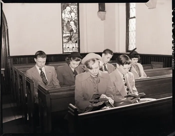 Framed Print : Teenagers Seated in Church Framed Print : Teenagers Seated in Church