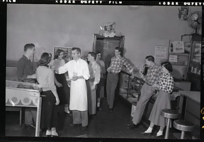 Framed Print : Teenagers at Snack Shop Framed Print : Teenagers at Snack Shop