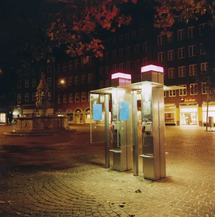 Framed Print : Telephone Booths at Night Framed Print : Telephone Booths at Night