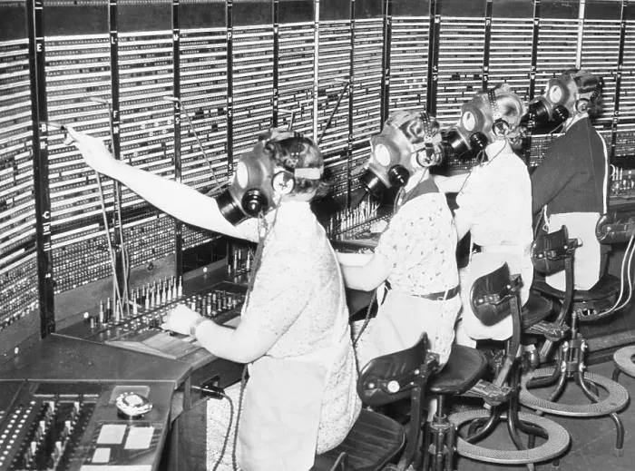 Framed Print : Telephone Operators in Gas Masks Framed Print : Telephone Operators in Gas Masks