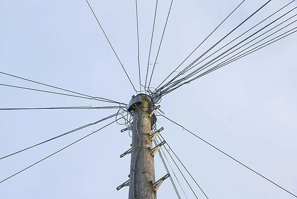 Telephone pole with a lot of cables, Bristol, England, Great Britain, Europe