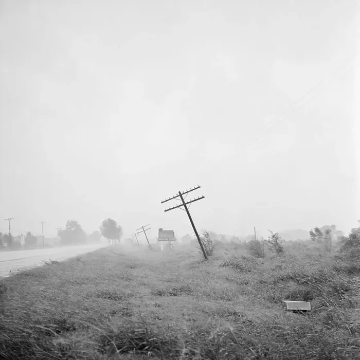 Framed Print : Telephone Poles Leaning From Hurricane Framed Print : Telephone Poles Leaning From Hurricane